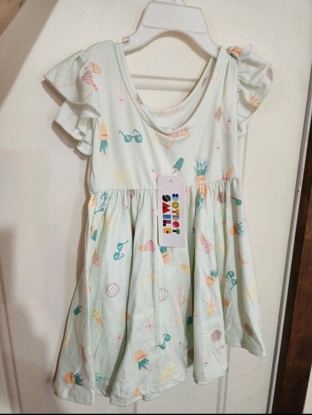 Dot Dot Smile Mint Summer Print Dress with Flutter Sleeves